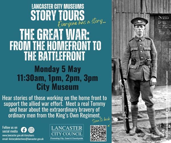 poster with same info as this page beside a photo of a young soldier in British uniform from the first world war,.